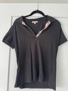 Burberry Black Short-Sleeve Polo with Signature Check Collar